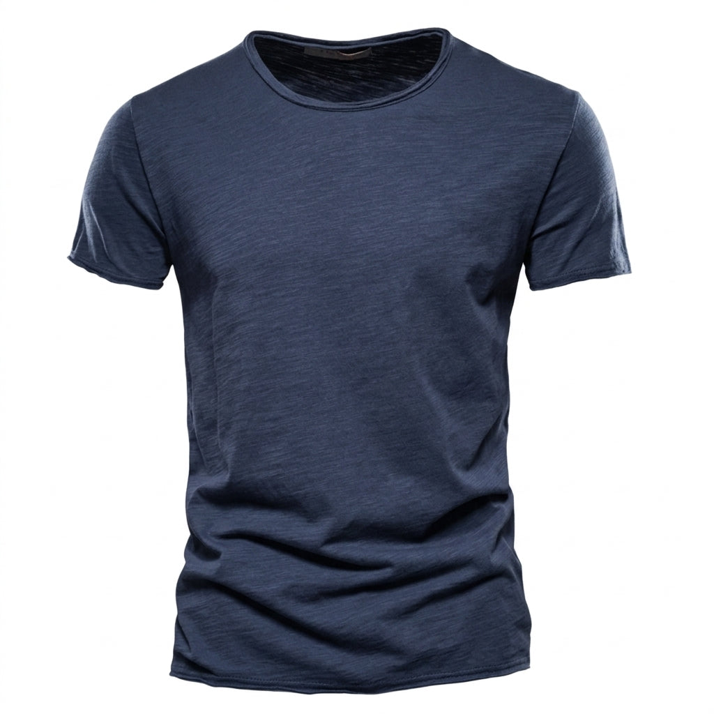 Koszulka męska z okrągłym dekoltem i krótkim rękawem, na lato - t-shirt basic - Granatowy