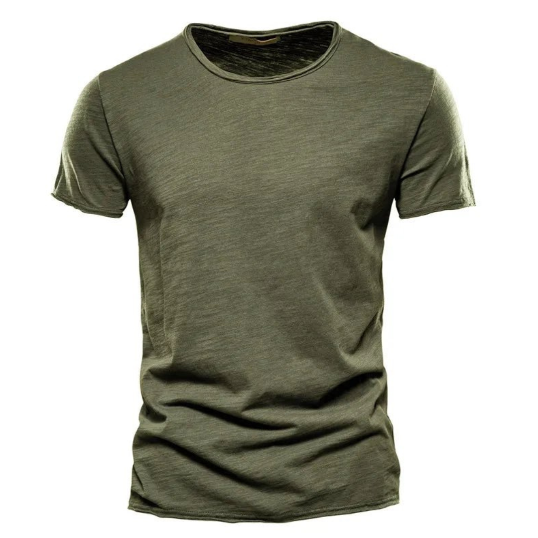 Koszulka męska z okrągłym dekoltem i krótkim rękawem, na lato - t-shirt basic - Oliwkowozielony