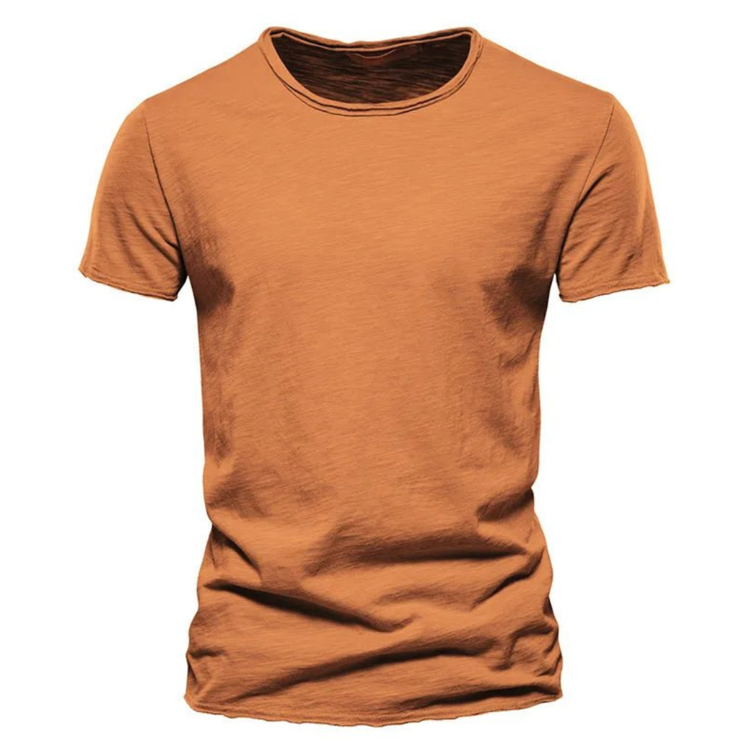 Koszulka męska z okrągłym dekoltem i krótkim rękawem, na lato - t-shirt basic - Pomarańczowy