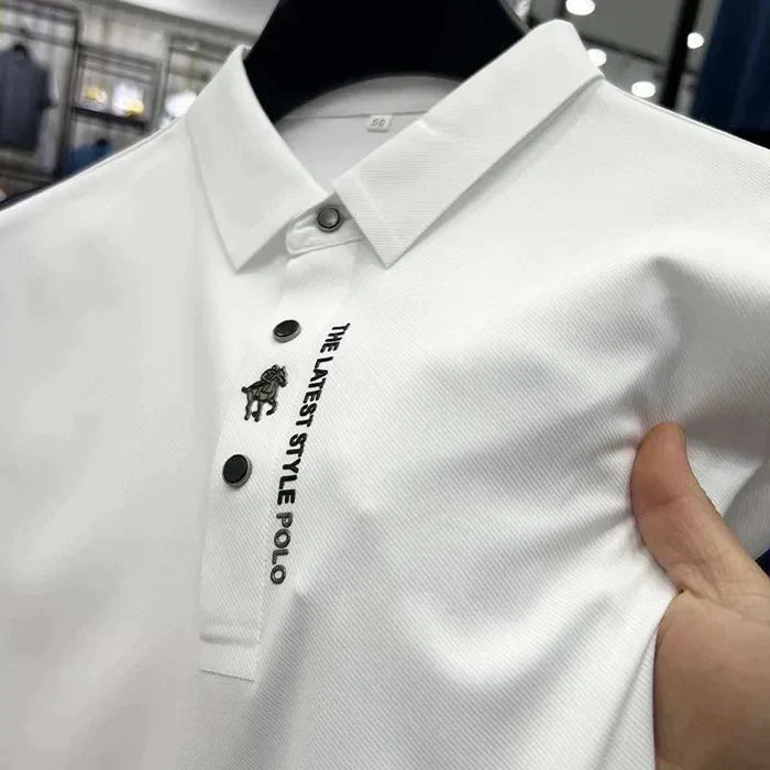 Koszulka polo męska z krótkim rękawem, bez prasowania, na lato i do pracy - Biały