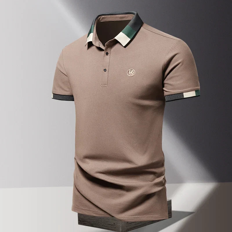 Koszulka polo męska z krótkim rękawem, elegancka slim fit z kołnierzykiem - Brązowy