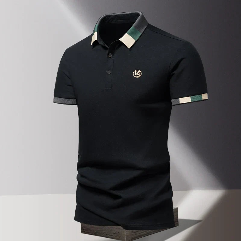 Koszulka polo męska z krótkim rękawem, elegancka slim fit z kołnierzykiem - Czarny