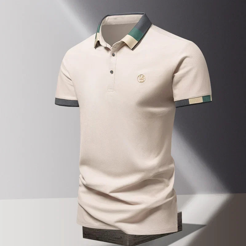 Koszulka polo męska z krótkim rękawem, elegancka slim fit z kołnierzykiem - Khaki