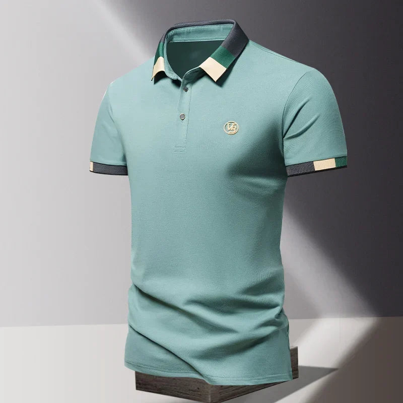 Koszulka polo męska z krótkim rękawem, elegancka slim fit z kołnierzykiem - Zielony