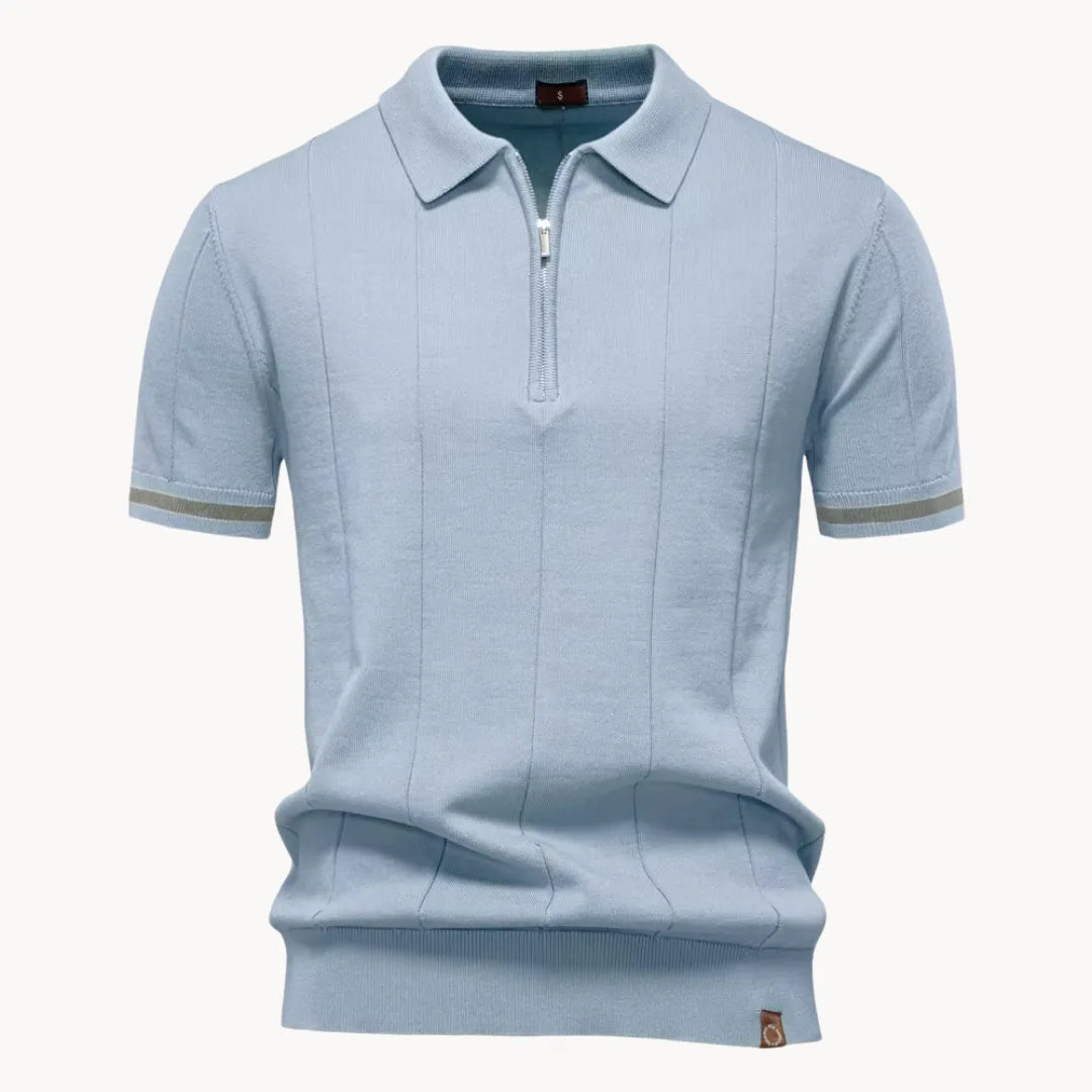 Koszulka polo męska z krótkim rękawem i zamkiem, klasyczny kołnierzyk, elegancka na lato - Jasnoniebieski