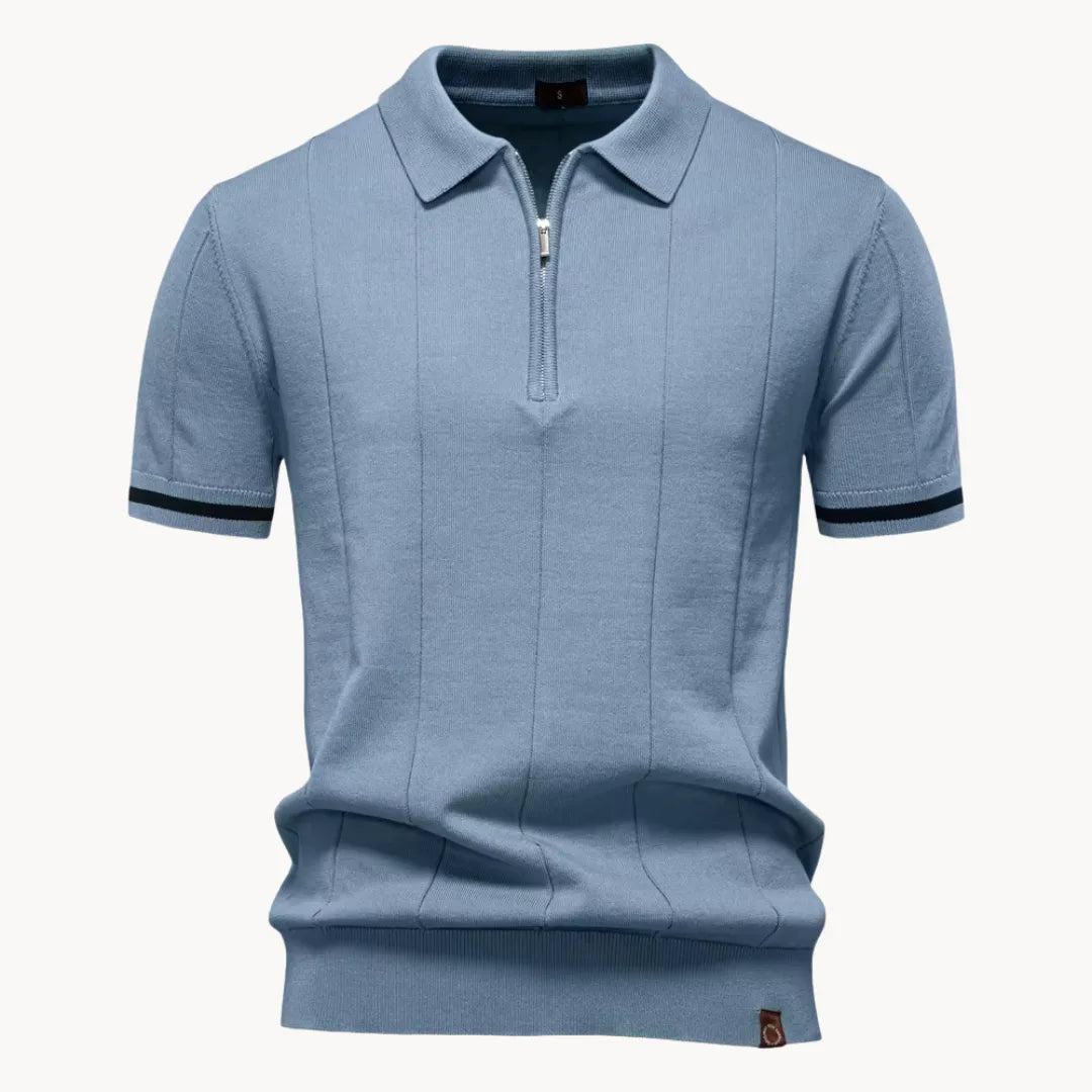 Koszulka polo męska z krótkim rękawem i zamkiem, klasyczny kołnierzyk, elegancka na lato - Niebieski