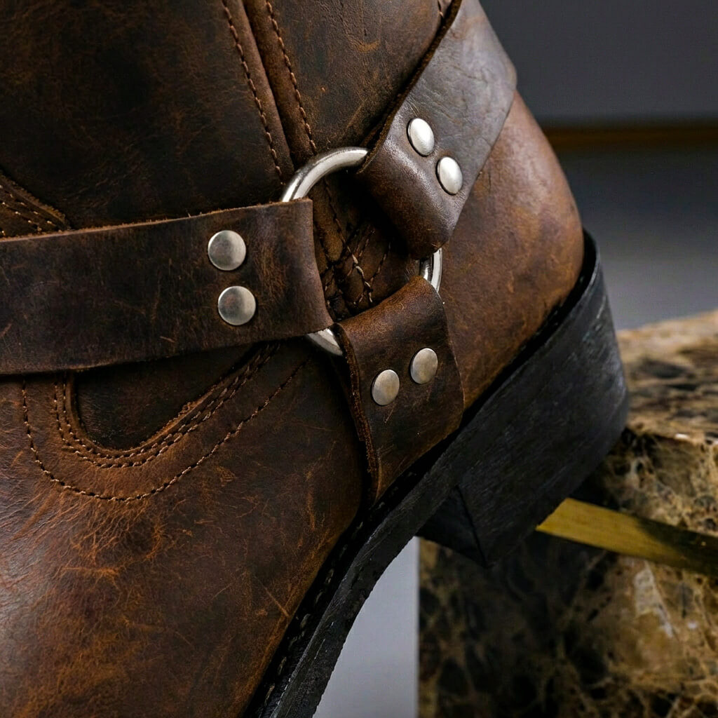 Kowbojki męskie skórzane w stylu vintage z klamrą harness, na co dzień i do jeansów - view 6