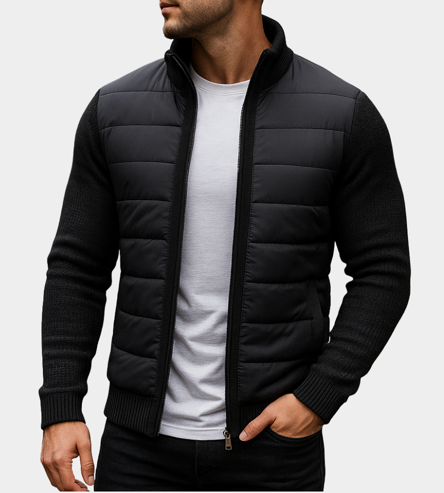 Kurtka męska przejściowa pikowana ze stójką, sportowa na jesień i zimę - Czarny