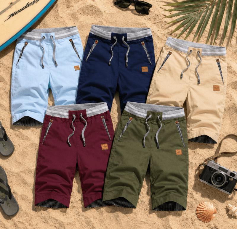Spodenki męskie chino bawełniane, bermudy do kolan ze ściągaczem na lato - szorty plażowe - view 19