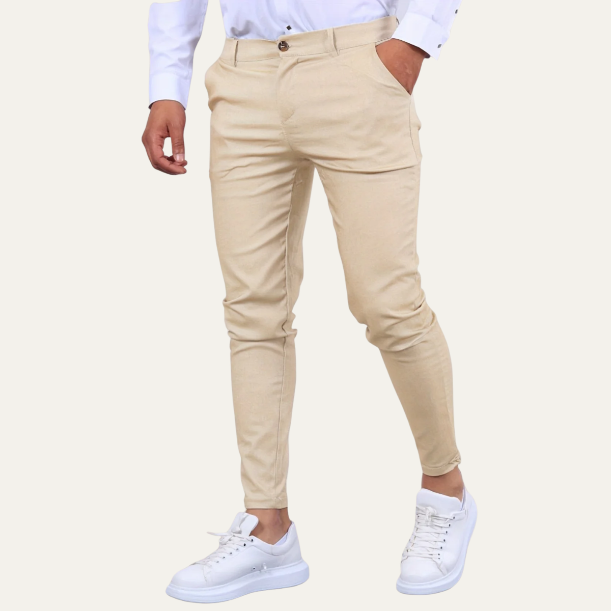 Spodnie chinosy męskie slim fit, casualowe na co dzień, do biura i na wesele - Beżowy