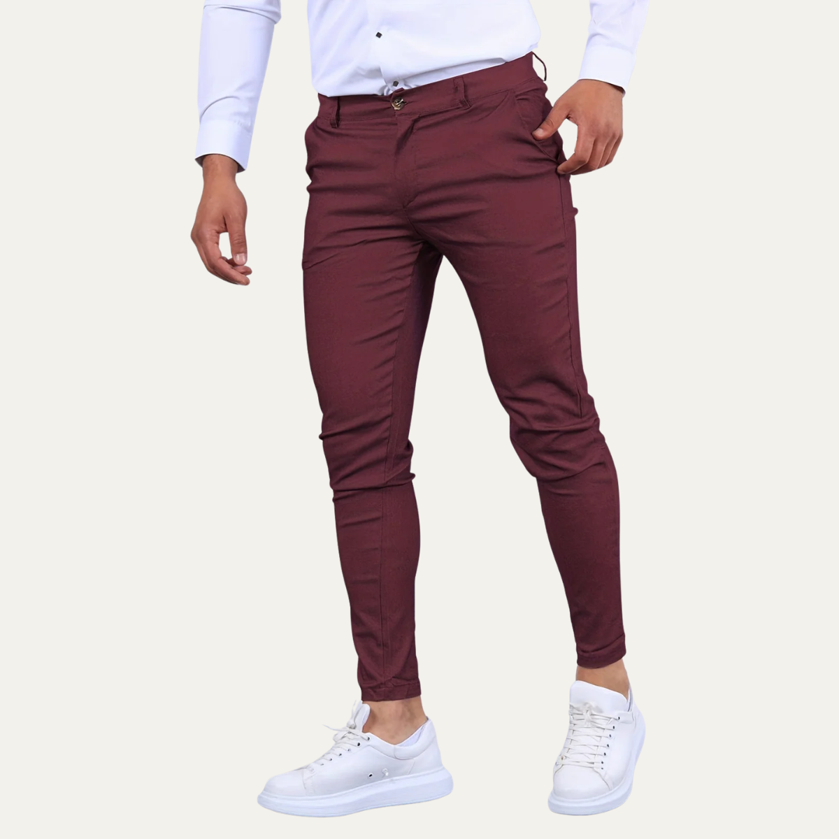 Spodnie chinosy męskie slim fit, casualowe na co dzień, do biura i na wesele - Bordowy