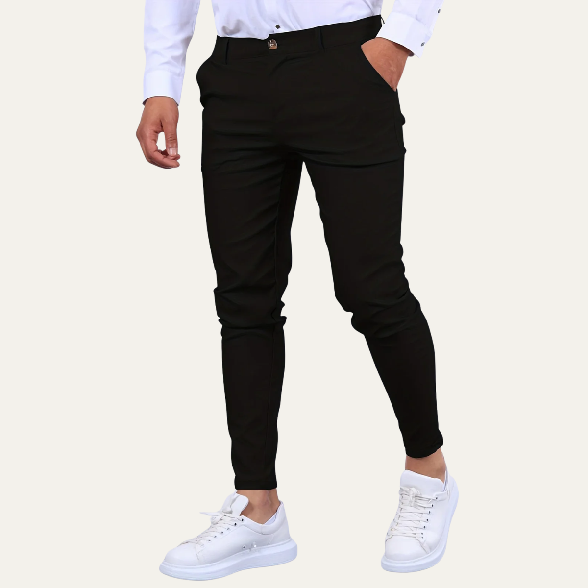 Spodnie chinosy męskie slim fit, casualowe na co dzień, do biura i na wesele - Czarny