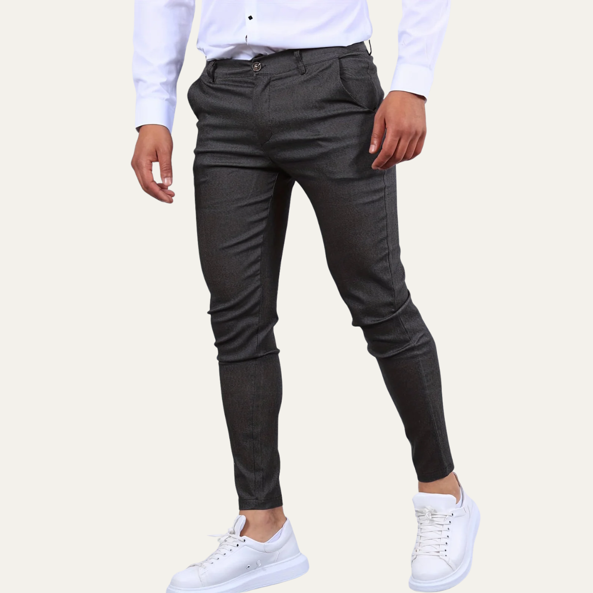 Spodnie chinosy męskie slim fit, casualowe na co dzień, do biura i na wesele - Szary