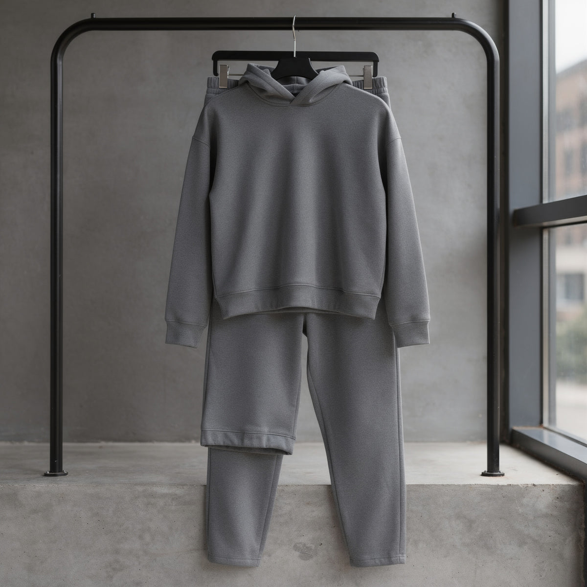 Komplet dresowy męski oversize z kapturem, bluza i spodnie joggery, luźny na co dzień – Ciemnoszary
