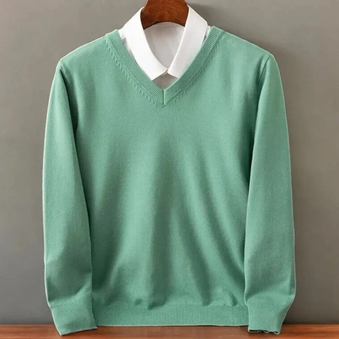 Sweter kaszmirowy męski w serek, elegancki do koszuli i na co dzień - Zielony