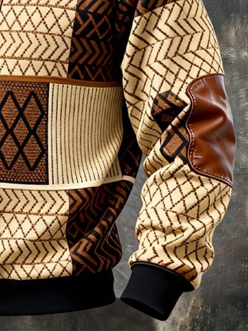 Sweter męski dzianinowy z półgolfem na zamek, ze stójką i wzorami geometrycznymi - zdjęcie 5