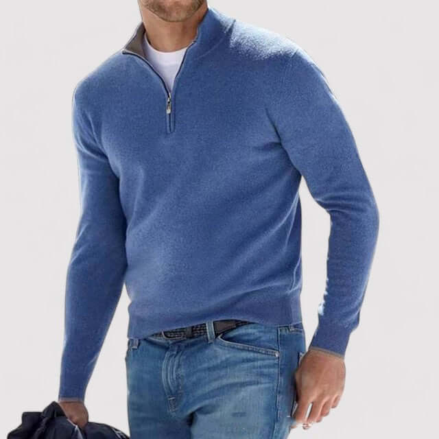 Sweter męski na zamek ze stójką, elegancki, dopasowany krój, do koszuli - zdjęcie 8