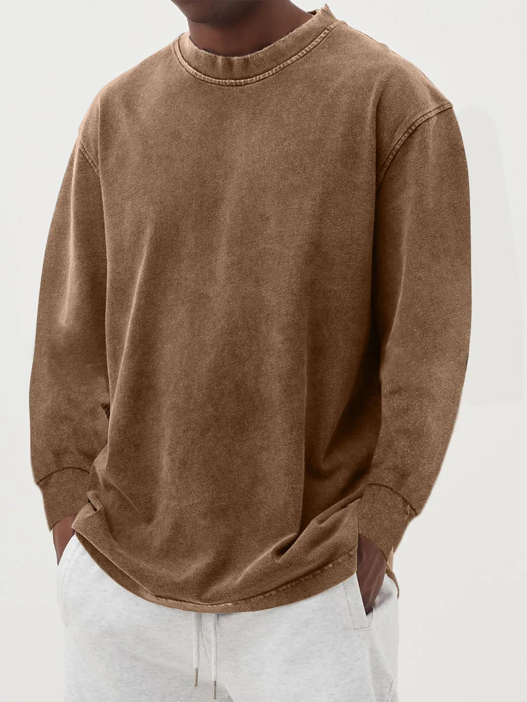 Sweter męski oversize z długim rękawem, dzianinowy, na jesień i zimę - Beżowy