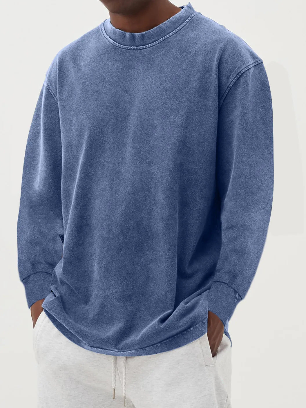 Sweter męski oversize z długim rękawem, dzianinowy, na jesień i zimę - Ciemnoniebieski
