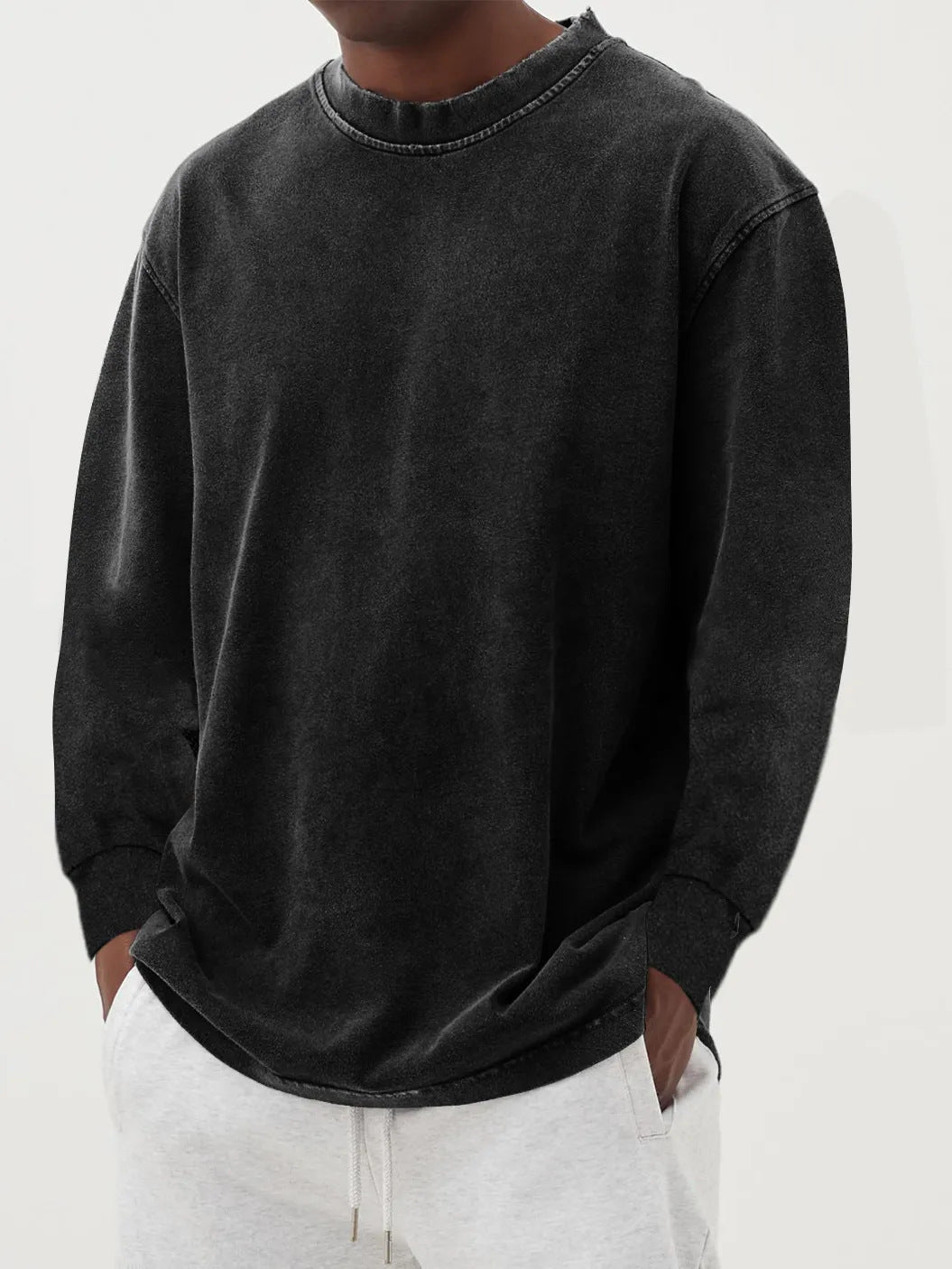 Sweter męski oversize z długim rękawem, dzianinowy, na jesień i zimę - Czarny