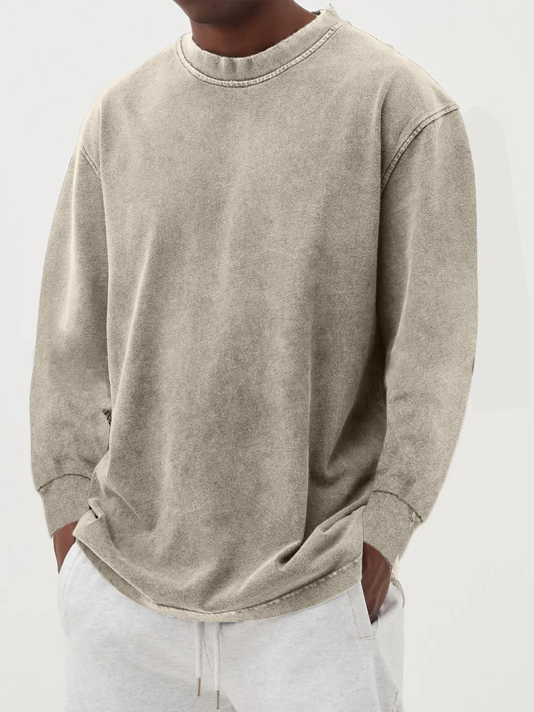 Sweter męski oversize z długim rękawem, dzianinowy, na jesień i zimę - Khaki