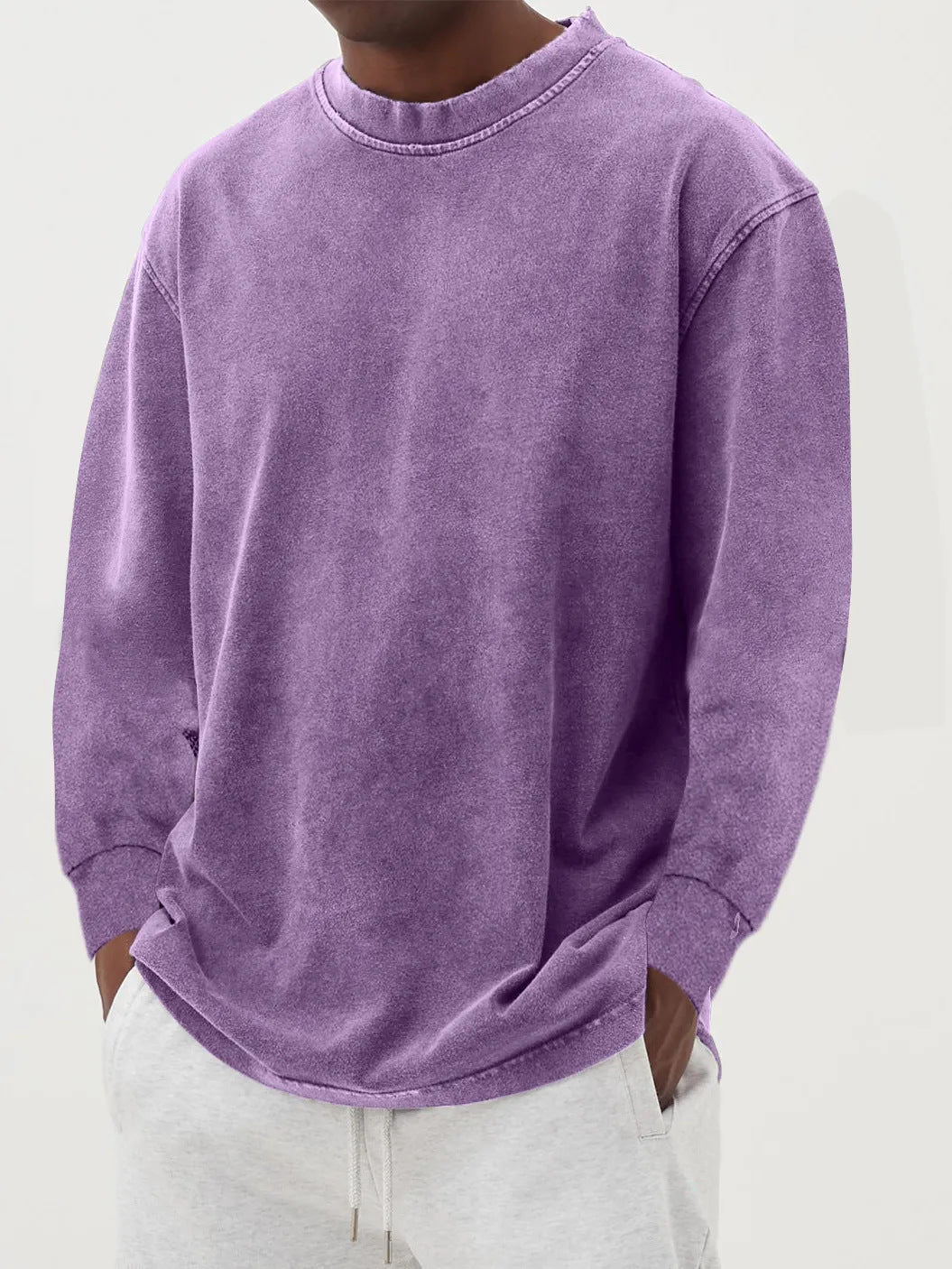 Sweter męski oversize z długim rękawem, dzianinowy, na jesień i zimę - Liliowy