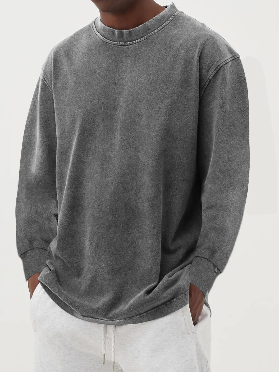 Sweter męski oversize z długim rękawem, dzianinowy, na jesień i zimę - Szary
