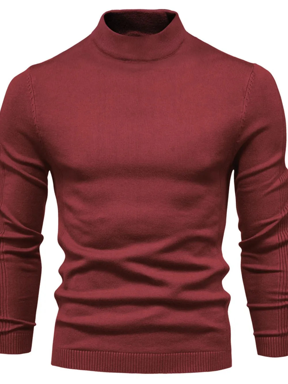Sweter męski półgolf z dzianiny, elegancki i ciepły na jesień i zimę - Bordowy