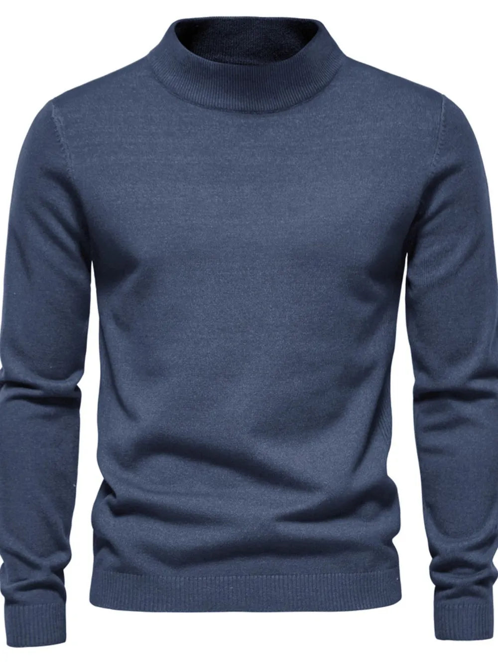 Sweter męski półgolf z dzianiny, elegancki i ciepły na jesień i zimę - Przykurzony Niebieski