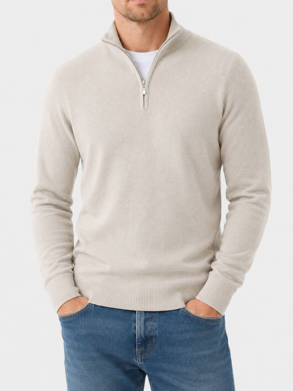 Sweter męski wełniany z zamkiem i stójką, elegancki na co dzień - półgolf na zimę - zdjęcie 10