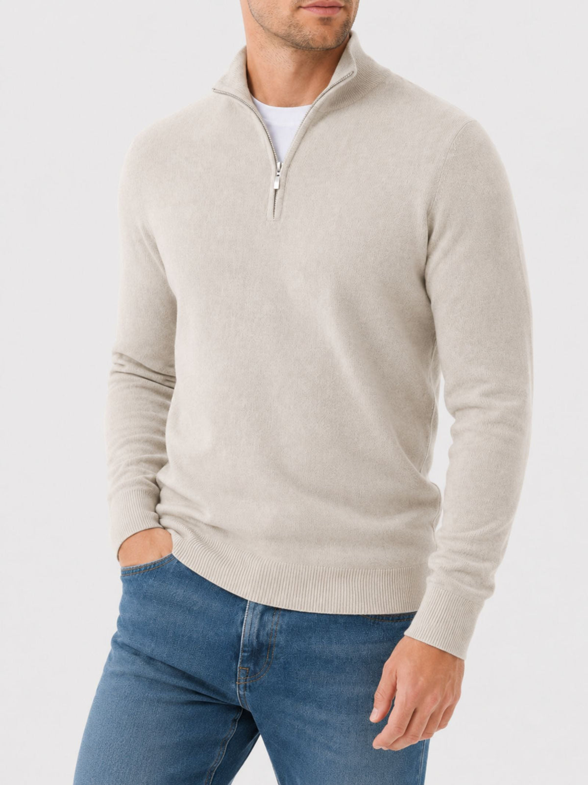Sweter męski wełniany z zamkiem i stójką, elegancki na co dzień - półgolf na zimę - zdjęcie 9