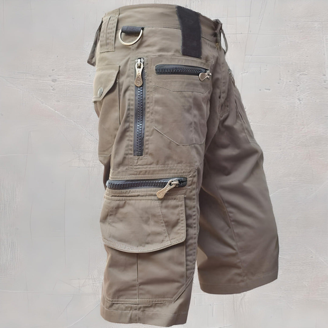 Szorty cargo męskie z wieloma kieszeniami, na lato i na co dzień - krótkie spodenki cargo - Khaki