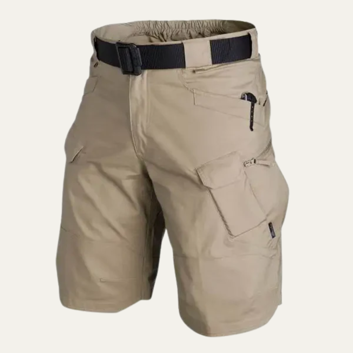 Szorty cargo męskie z wieloma kieszeniami, taktyczne i lekkie na lato - spodenki cargo z paskiem - Khaki