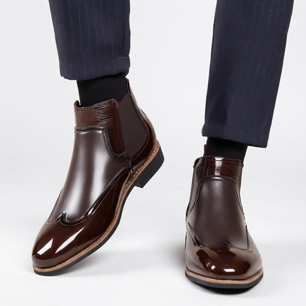 Sztyblety męskie skórzane, klasyczne buty za kostkę, eleganckie do garnituru i na co dzień - view 3