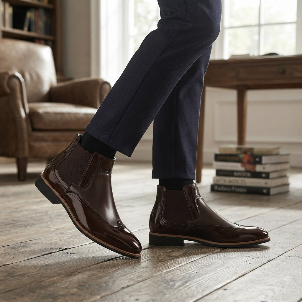 Sztyblety męskie skórzane, klasyczne buty za kostkę, eleganckie do garnituru i na co dzień - view 4