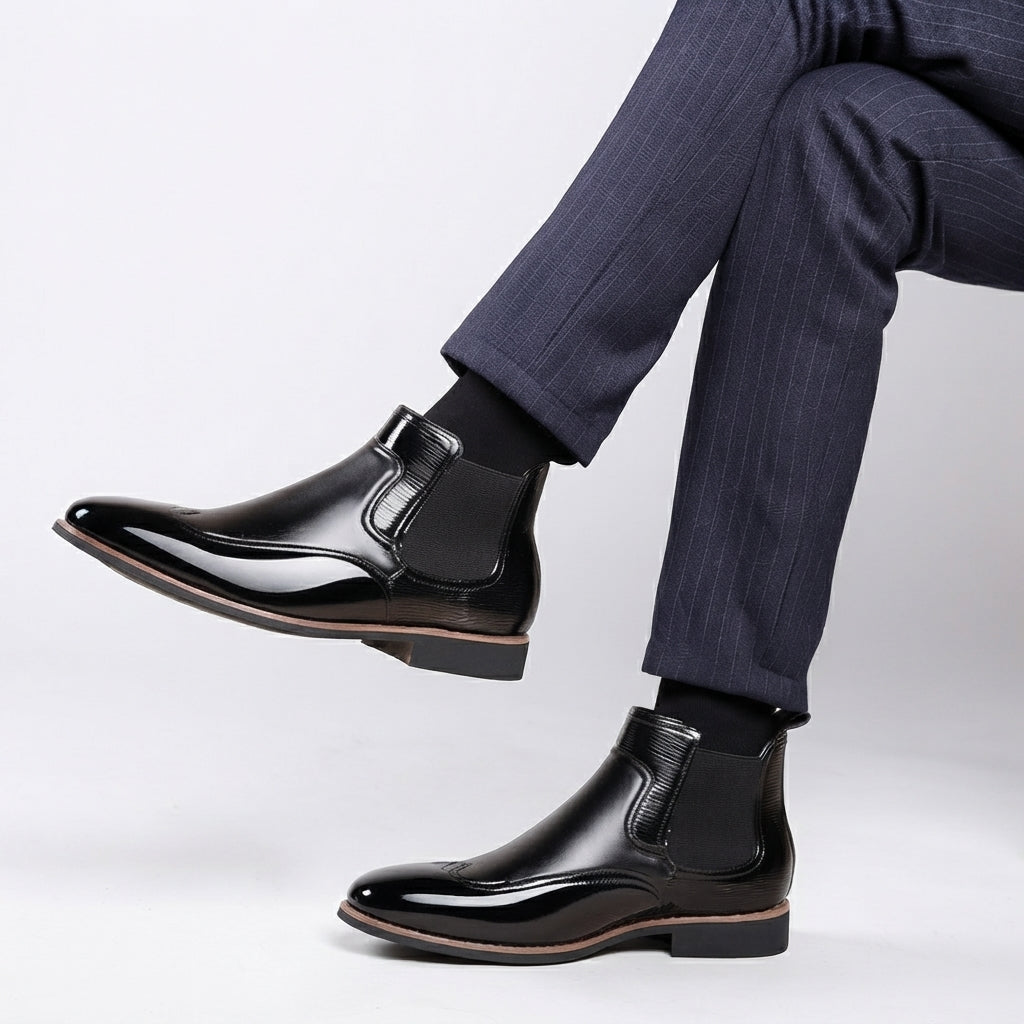 Sztyblety męskie skórzane, klasyczne buty za kostkę, eleganckie do garnituru i na co dzień - view 5