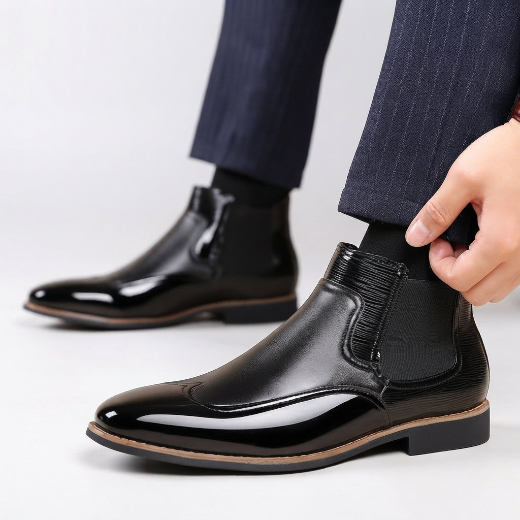 Sztyblety męskie skórzane, klasyczne buty za kostkę, eleganckie do garnituru i na co dzień - Czarny