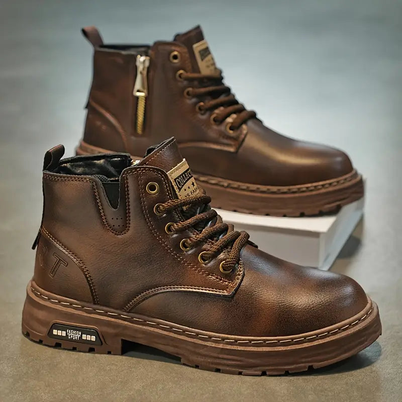 Trzewiki męskie skórzane za kostkę, sznurowane buty na jesień i zimę - view 9